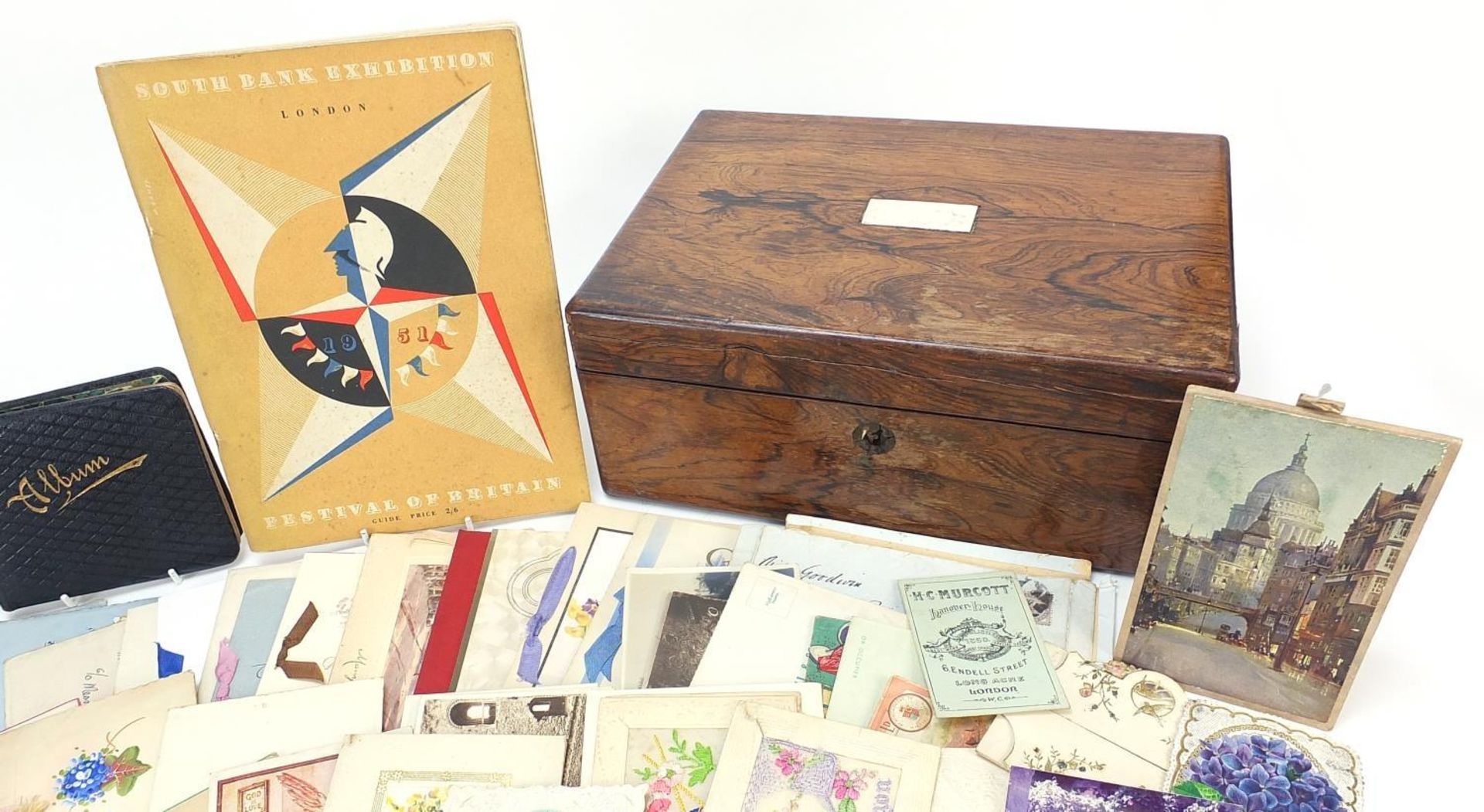 Collection of Victorian and later ephemera housed in a rosewood box including an album with - Image 3 of 7