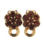 Pair of 9ct gold garnet flower head clip on earrings, 1.0cm in diameter, 2.8g :