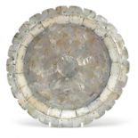 Indian Goa mother of pearl plate formed of pinned sections, 22cm in diameter :