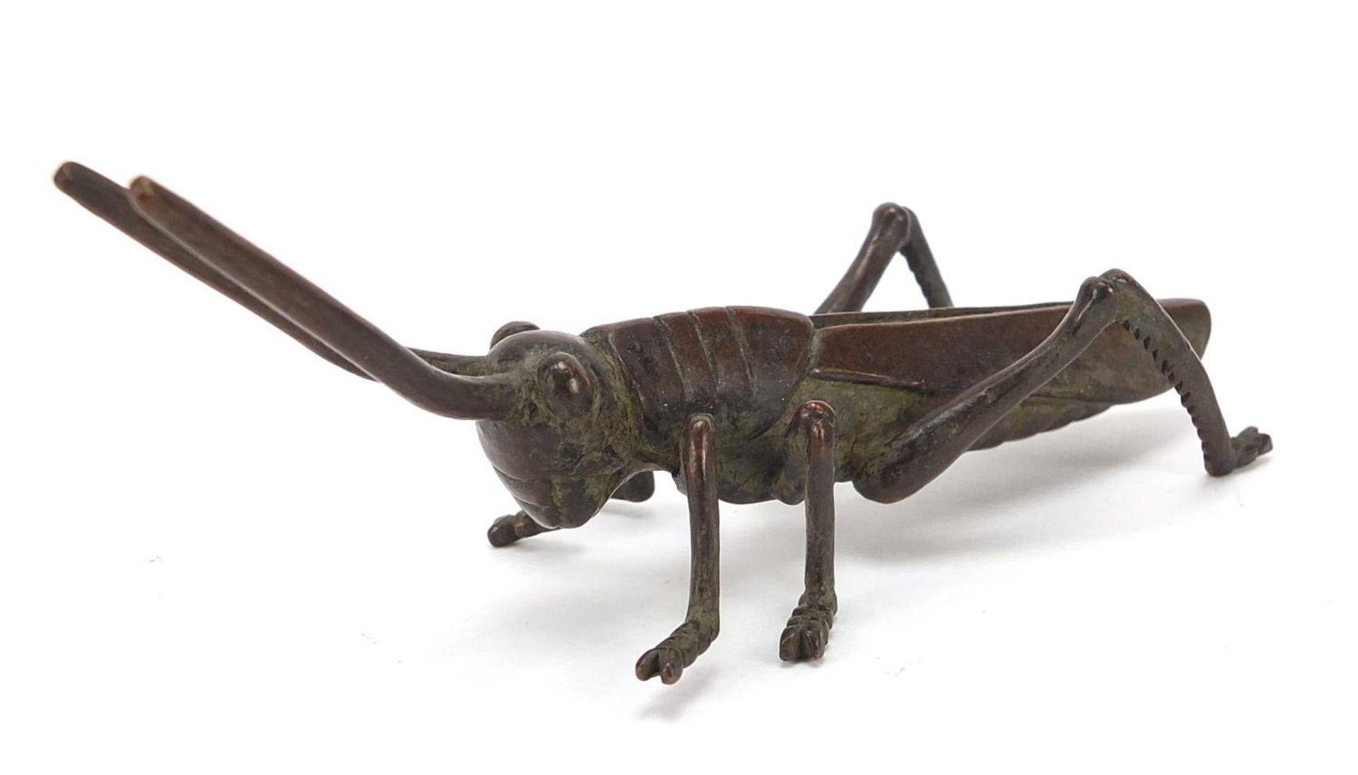 Japanese patinated bronze locust, impressed marks to the base, 11cm in length :