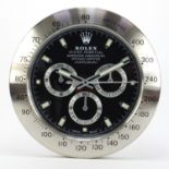 Rolex Daytona design dealer's display wall clock, 34cm in diameter :