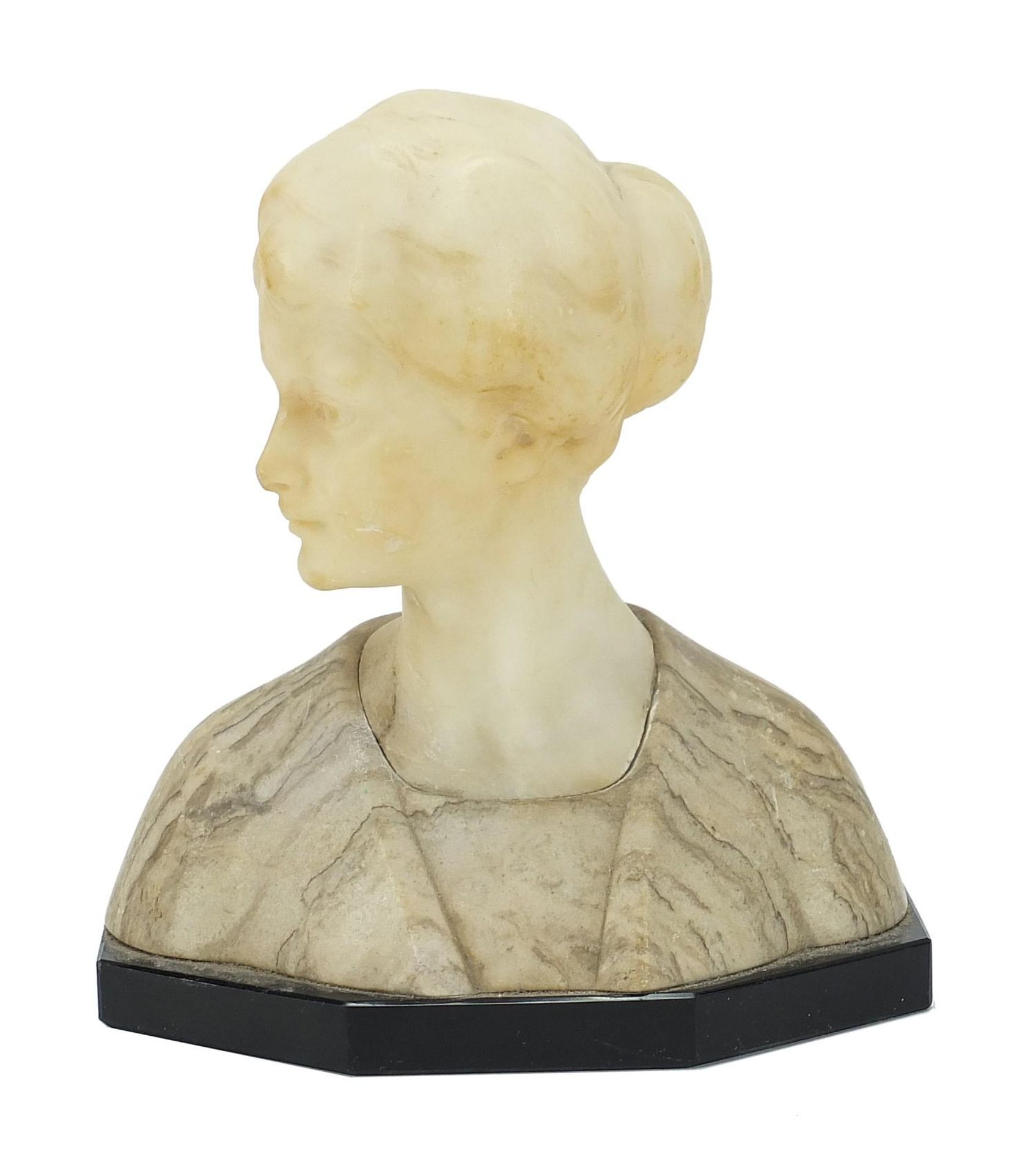 Art Deco alabaster, marble and black slate bust of a young female, 20.5cm high : - Image 3 of 5