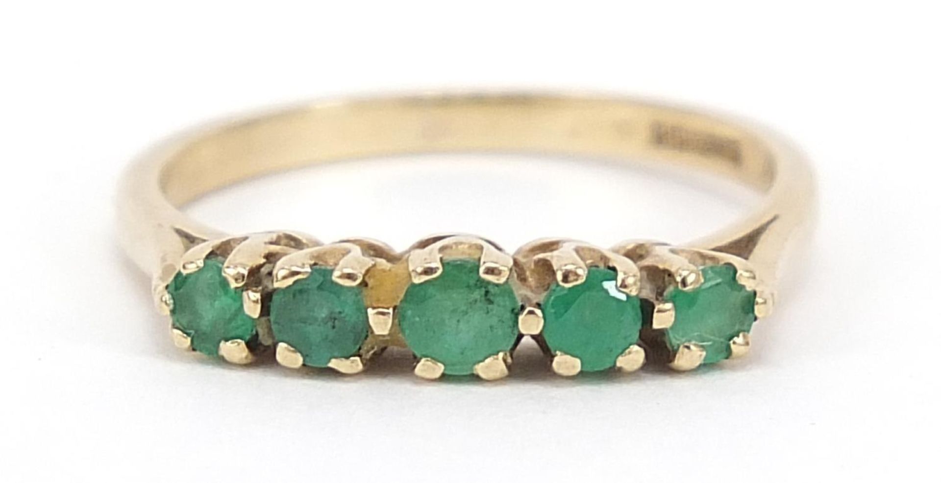 9ct gold green stone ring, possibly emerald, size L, 1.7g :