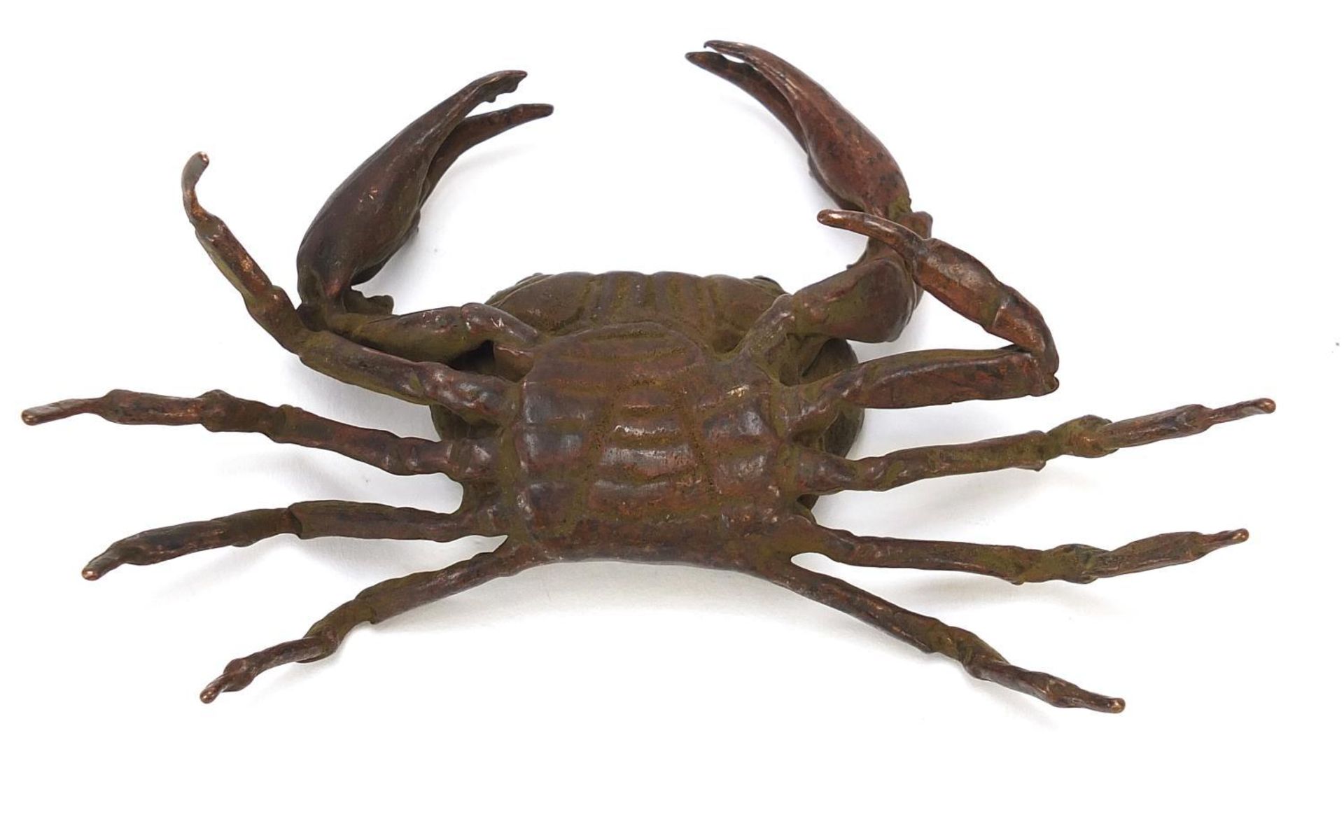 Large Japanese patinated bronze crab, impressed character marks to the underside, 11.5cm wide : - Image 7 of 7