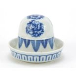 Chinese blue and white porcelain lidded dish hand painted with roundels of mythical animals, the