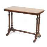 Victorian mahogany stretcher table with spiral turned supports, 69.5cm H x 91cm W x 46.5cm D :