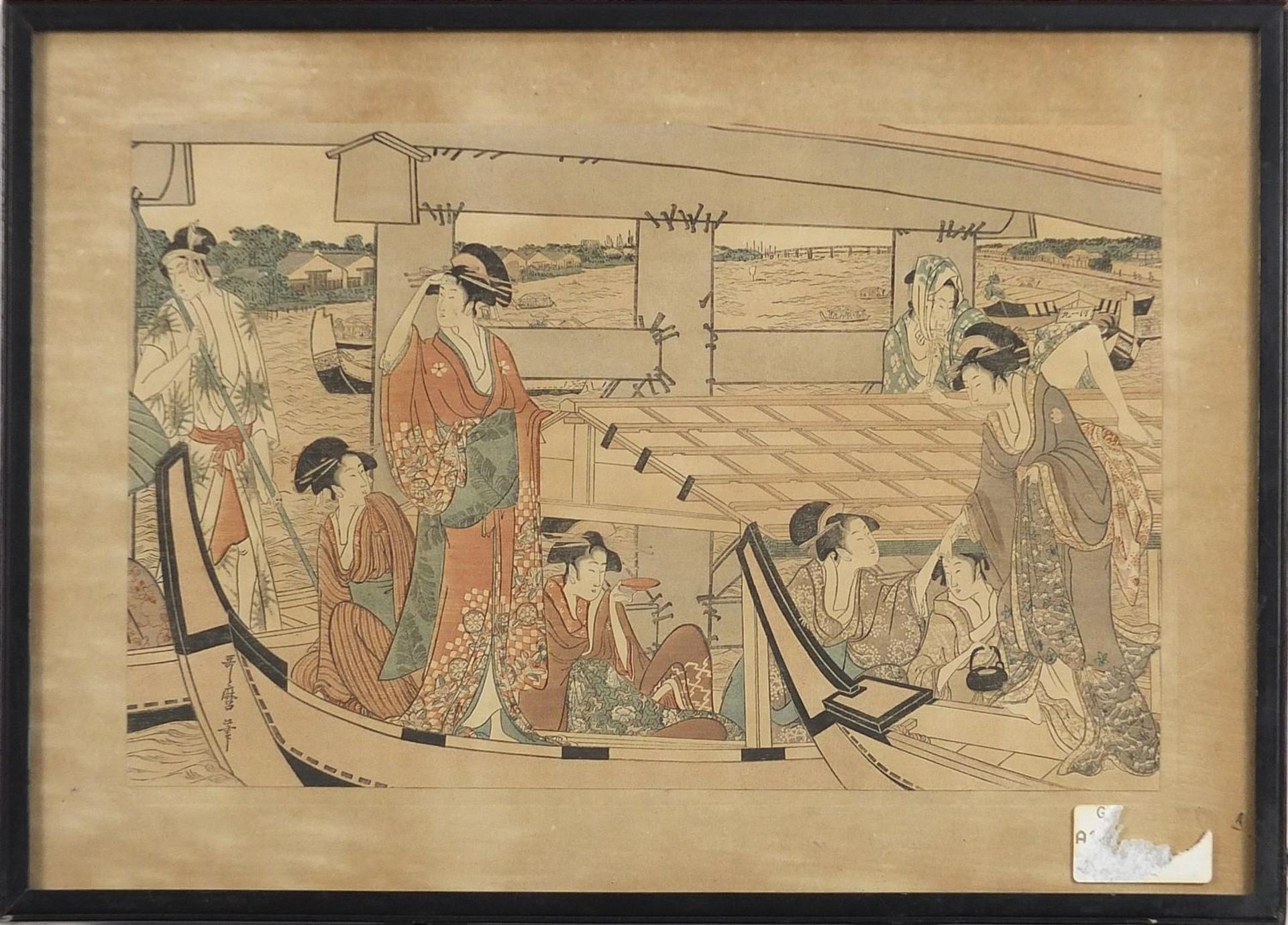 Geishas and scholars, two Japanese watercolours with calligraphy and seal marks, each mounted, - Image 6 of 7