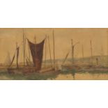 Sailing barges and paddle steamer, 19th century Norfolk school watercolour, mounted, framed and