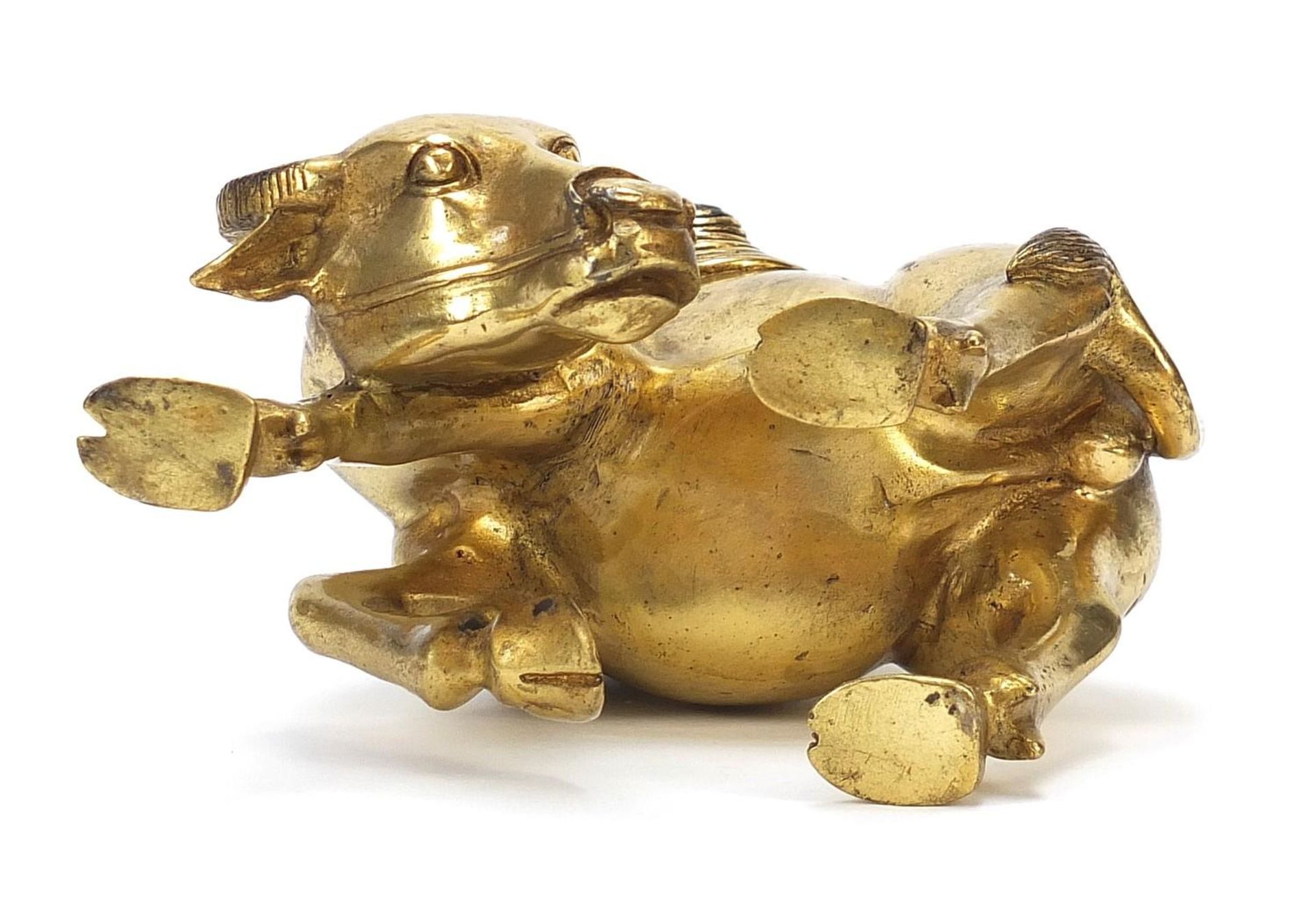 Chinese gilt bronze figure of two boys on a water buffalo, 14cm high : - Image 6 of 6