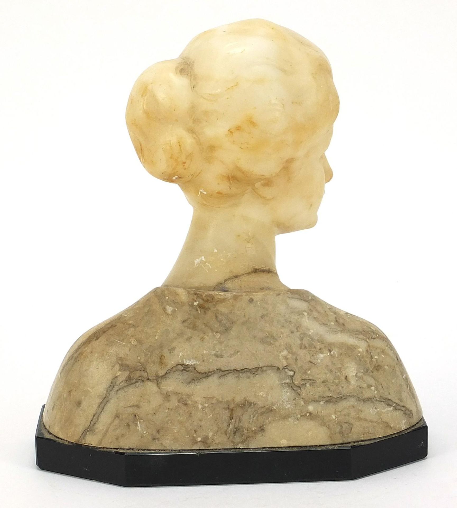 Art Deco alabaster, marble and black slate bust of a young female, 20.5cm high : - Image 4 of 5