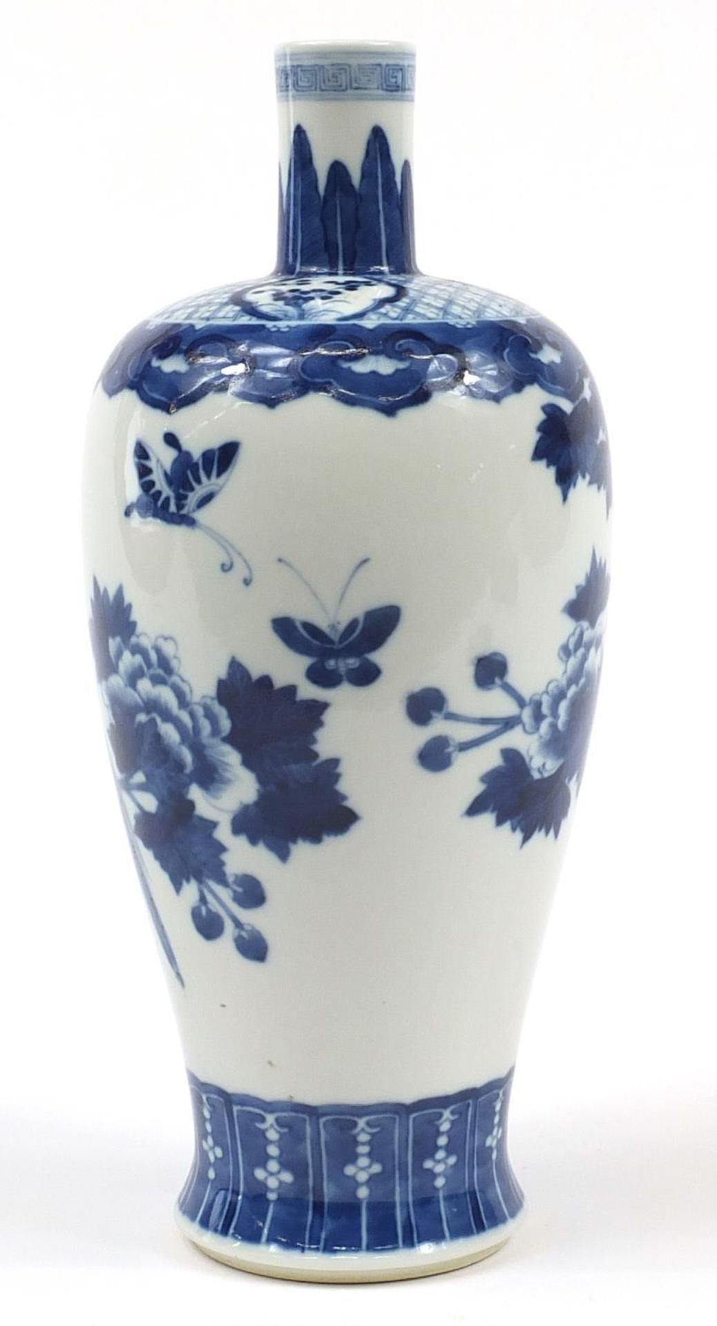 Large Chinese blue and white porcelain vase hand painted with butterflies and a bird amongst - Image 2 of 6