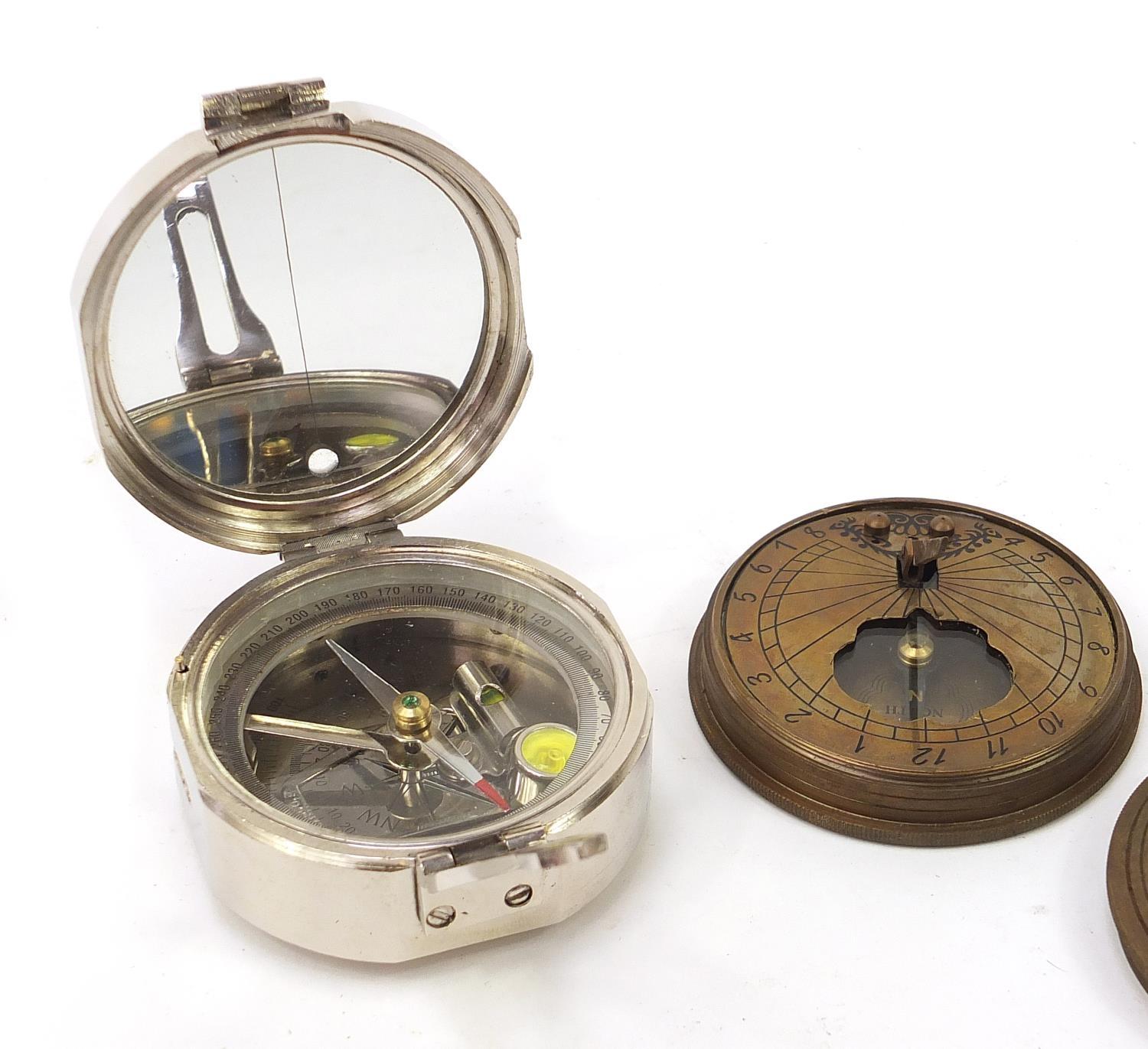 Three naval/military interest compasses including two with sundials : - Image 3 of 6