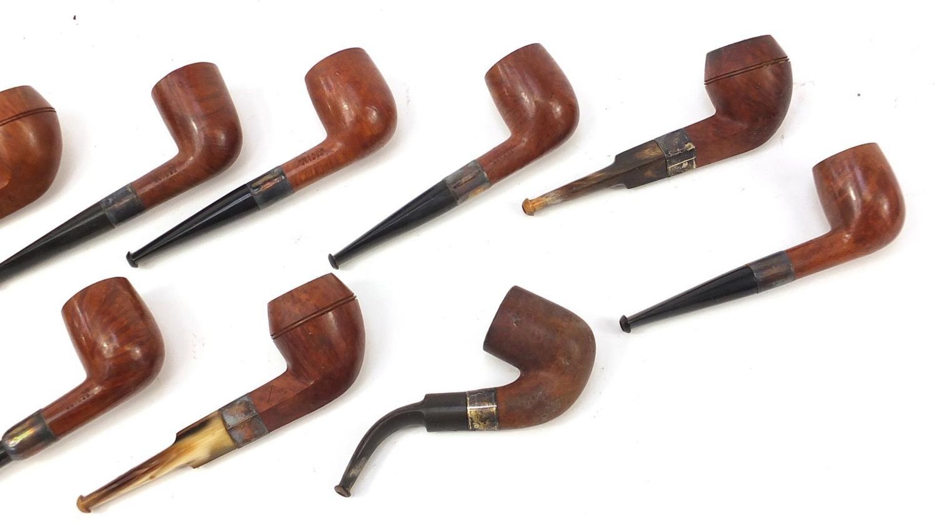 Twelve vintage silver mounted smoking pipes, mostly impressed Antidote : - Image 8 of 8