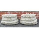 Pair of stoneware garden sack design planters, 25cm high x 40cm wide :