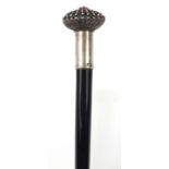 Hardwood walking stick with Russian silver mounted pommel, impressed marks, 95cm in length :