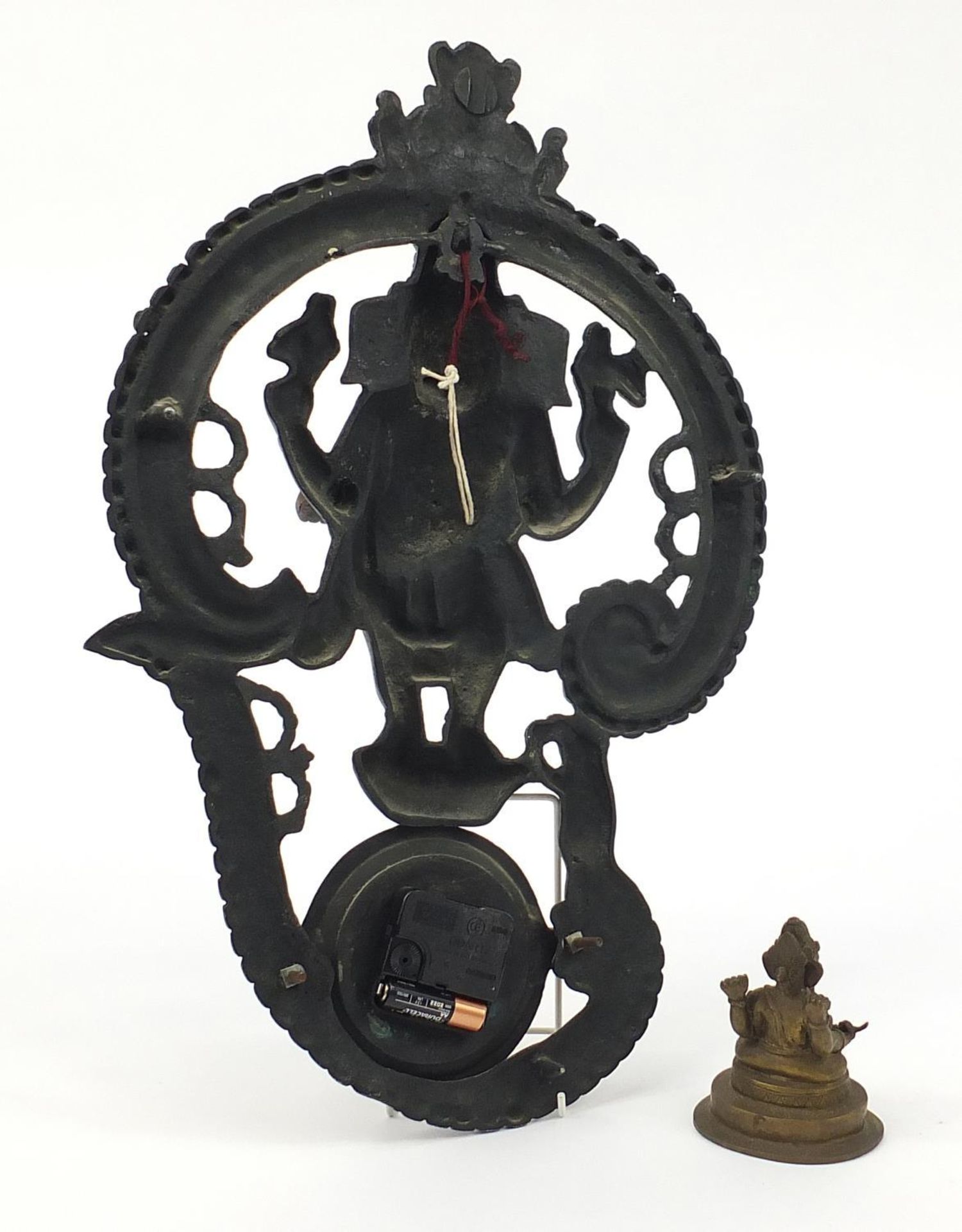 Indian bronze figure of Ganesh and a bronzed metal wall clock, the largest 50cm high : - Bild 4 aus 5