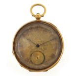 Continental 18ct gold pocket watch with ornate dial, 41.0mm in diameter, 40.8g :