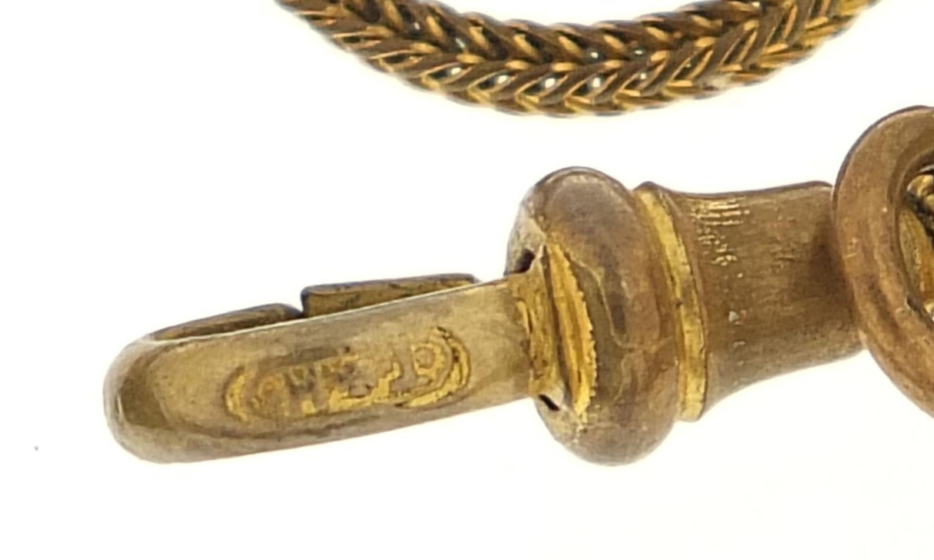 Victorian gold and silver coloured metal watch chain with T bar and tassel, 24cm in length, 13.5g : - Image 3 of 3