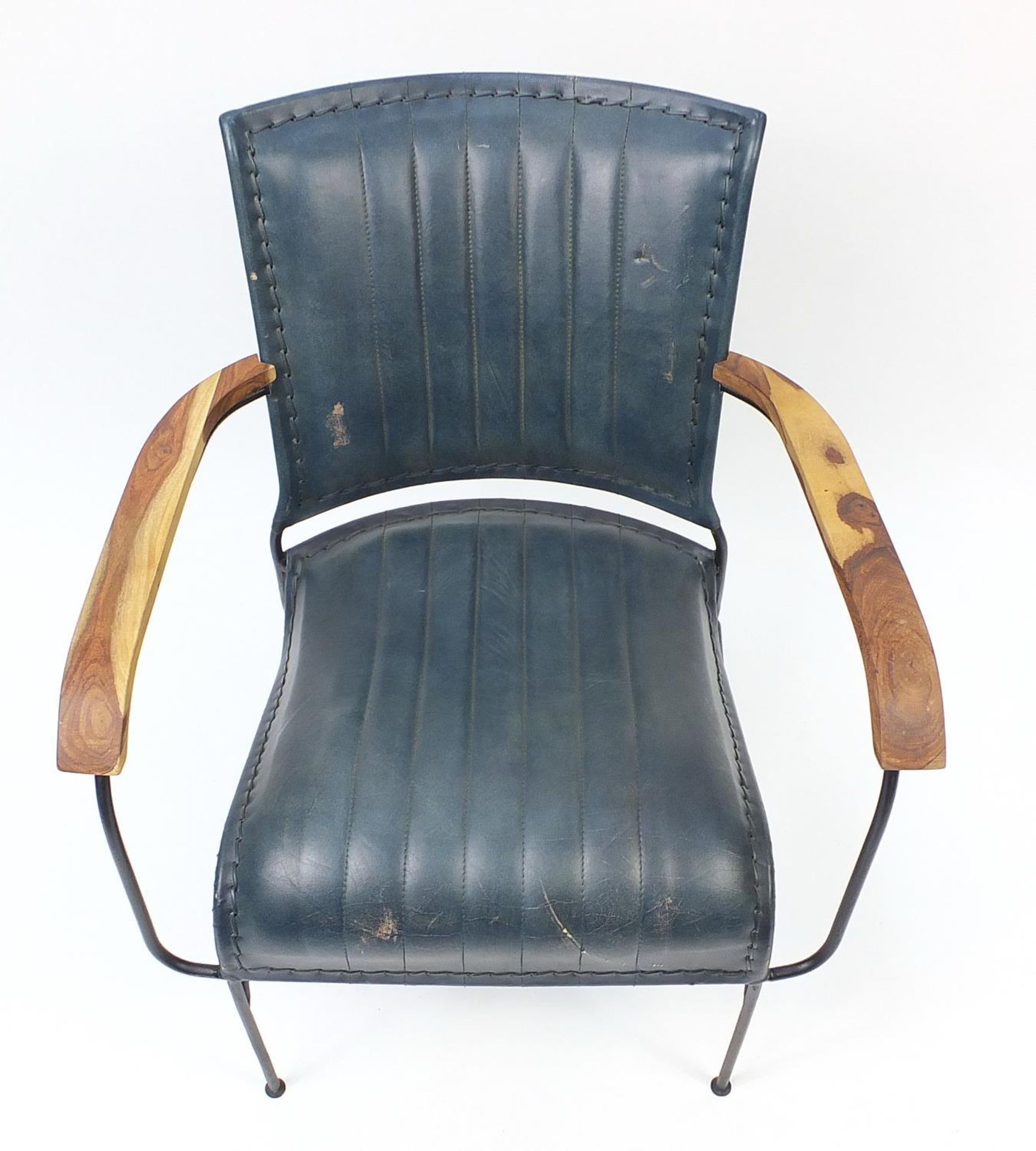 Industrial hardwood and leather design elbow chair, 75cm high : - Bild 3 aus 4