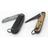 Two 19th century coachman's knives including a horn flanked example, one stamped Smith Liverpool,