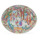 Chinese Canton porcelain platter finely hand painted in the famille rose palette with figures in a