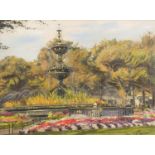 John Deller - Fountain in the Steine Gardens Brighton in the 1960's, oil on board, framed, 40cm x