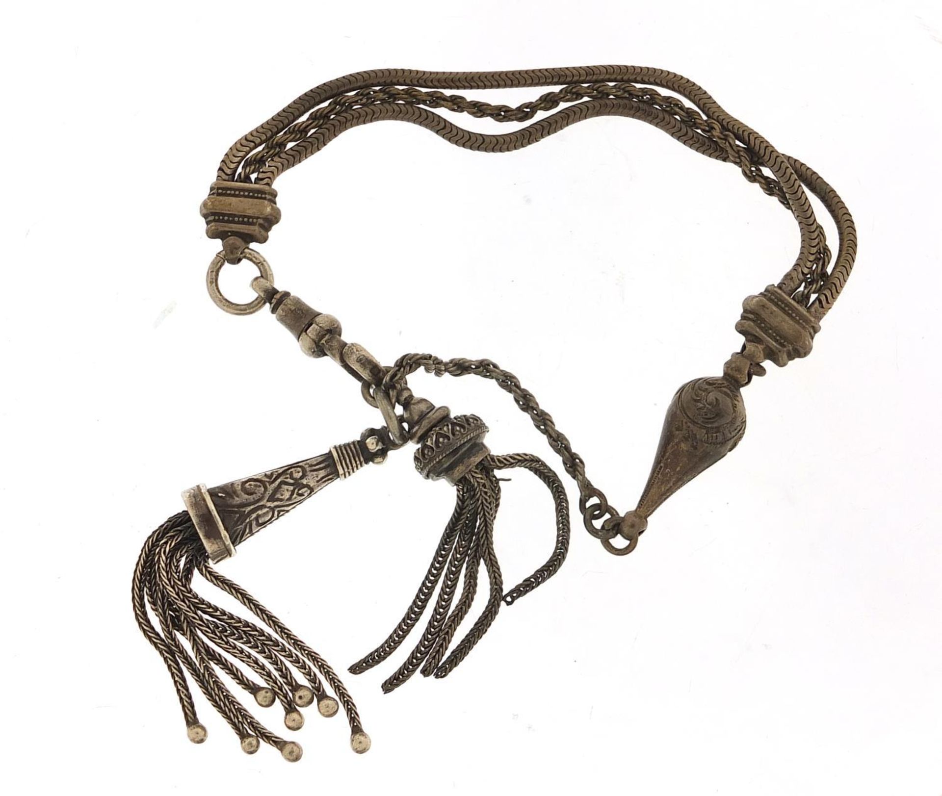 Victorian silver watch chain with tassels, 27cm in length, 21.3g :