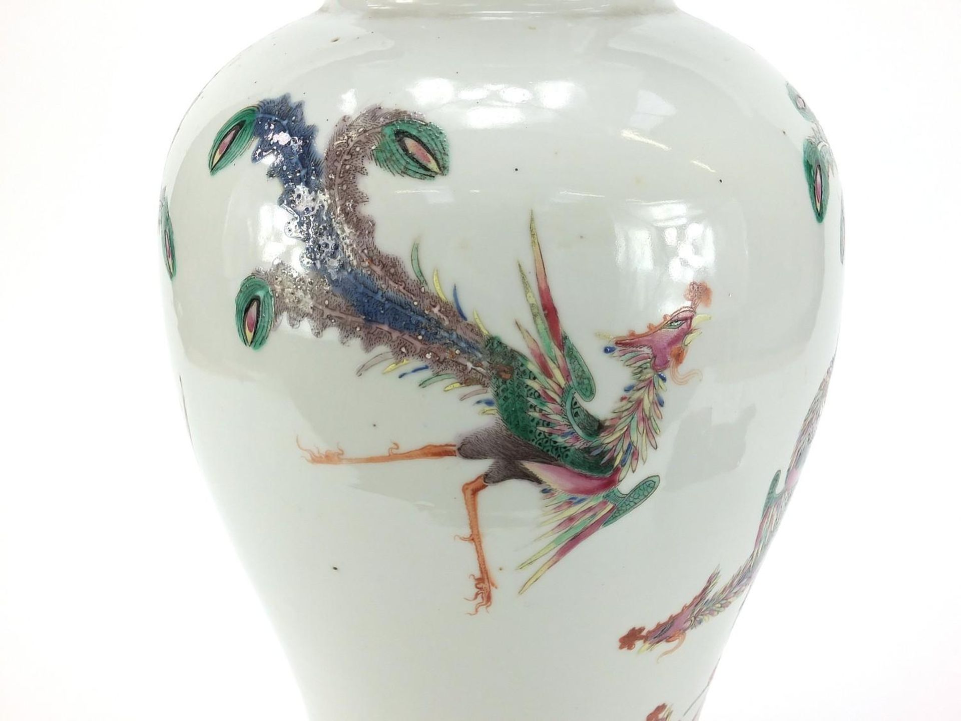 Large Chinese porcelain vase finely hand painted in the famille rose palette with phoenixes - Image 12 of 14