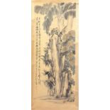 Blossoming flowers, Chinese watercolour wall hanging scroll with calligraphy and red seal marks,