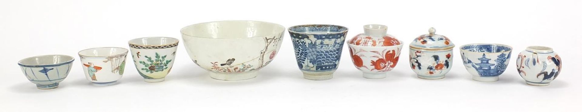 Chinese and European ceramics including tea bowls and Imari palette teapot, the largest 15.5cm in - Image 6 of 9