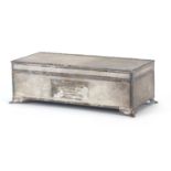 Harman Brothers, rectangular silver cigar box with hinged lid, engine turned decoration and raised