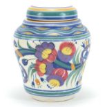 Poole Carter, Stabler & Adams baluster jar and cover, hand painted with flowers, 18cm high :