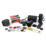 Vintage and later cameras and accessories including Praktica MTL3, Tamron 500mm lens with case and