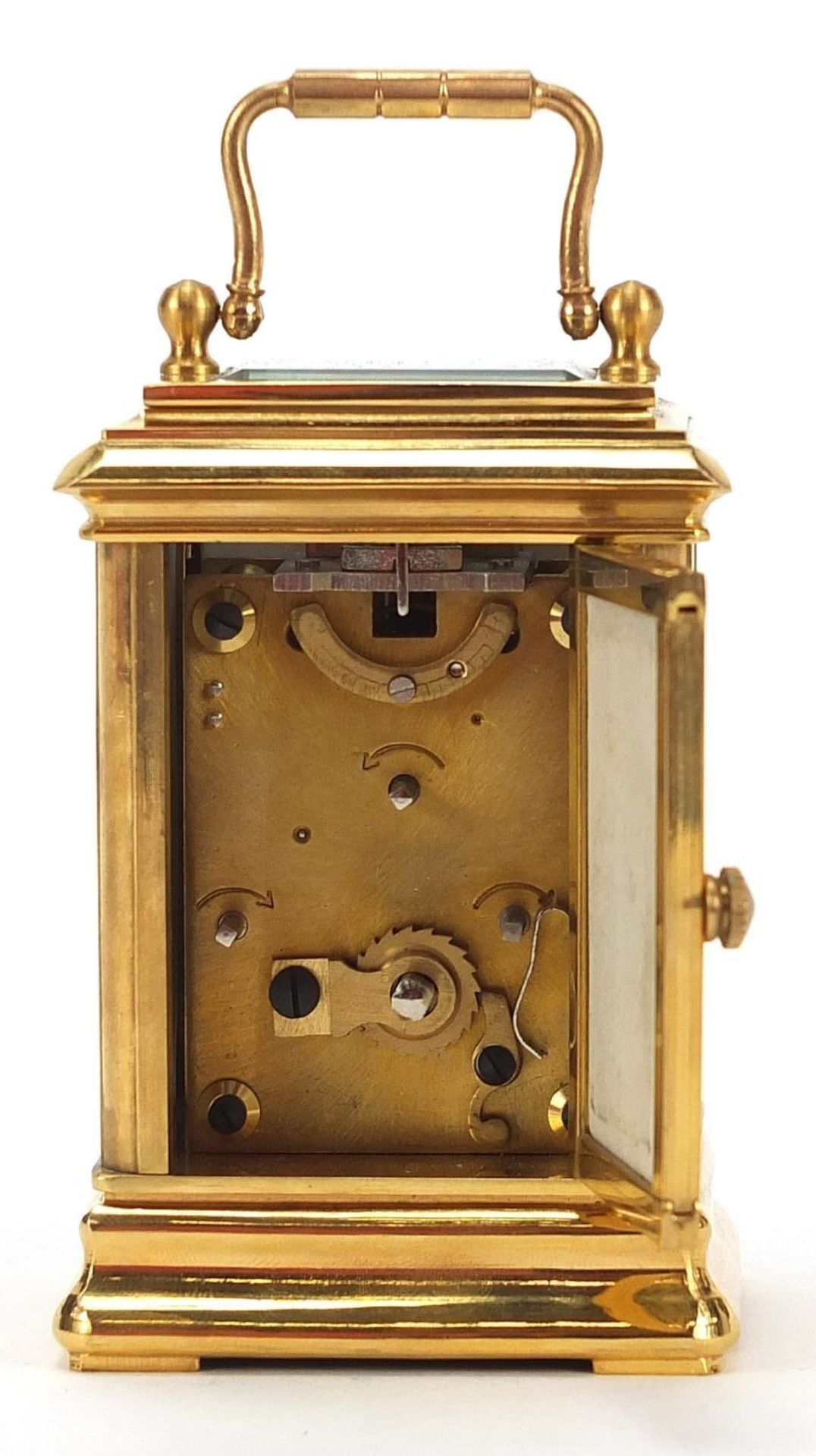 French style gilt metal perpetual carriage clock with Sevres style panels, 8cm high : - Image 3 of 5