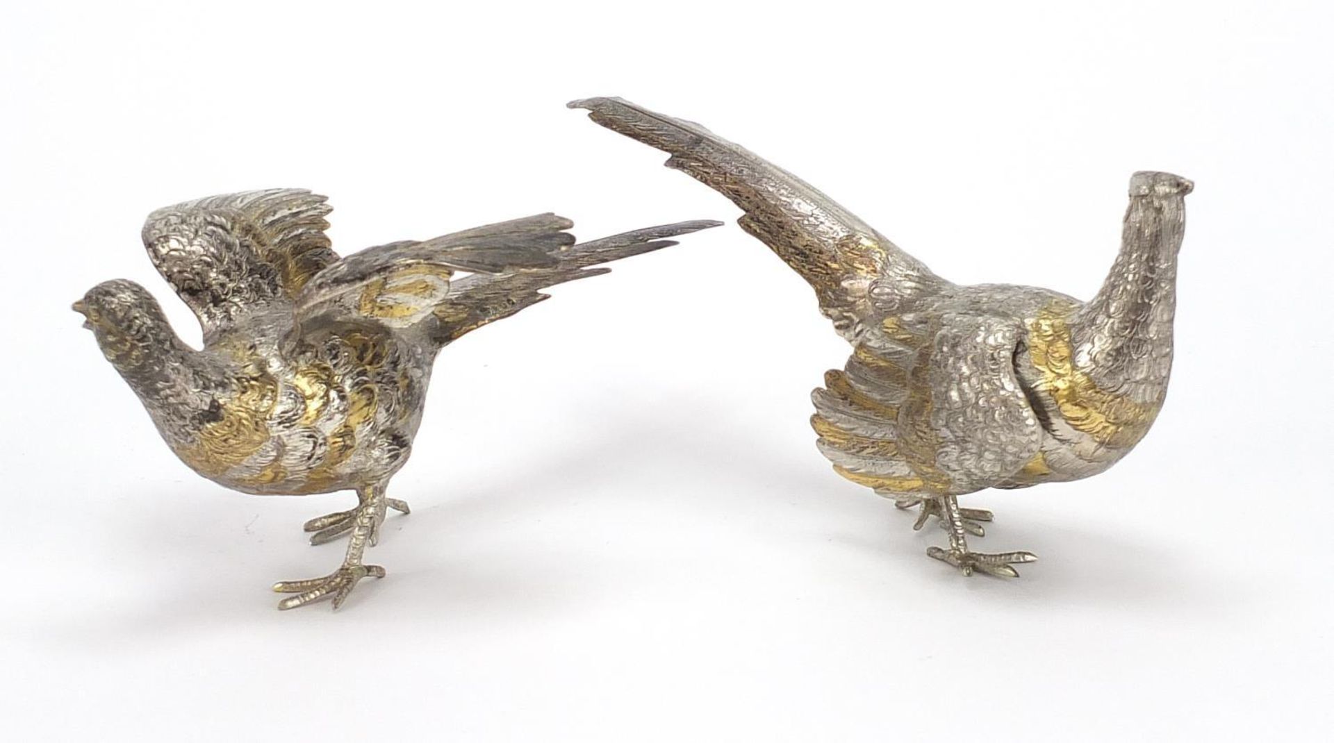 Israel Freeman & Son Ltd, pair of large partially gilt silver birds, London 1961, the largest 23.5cm - Image 3 of 7