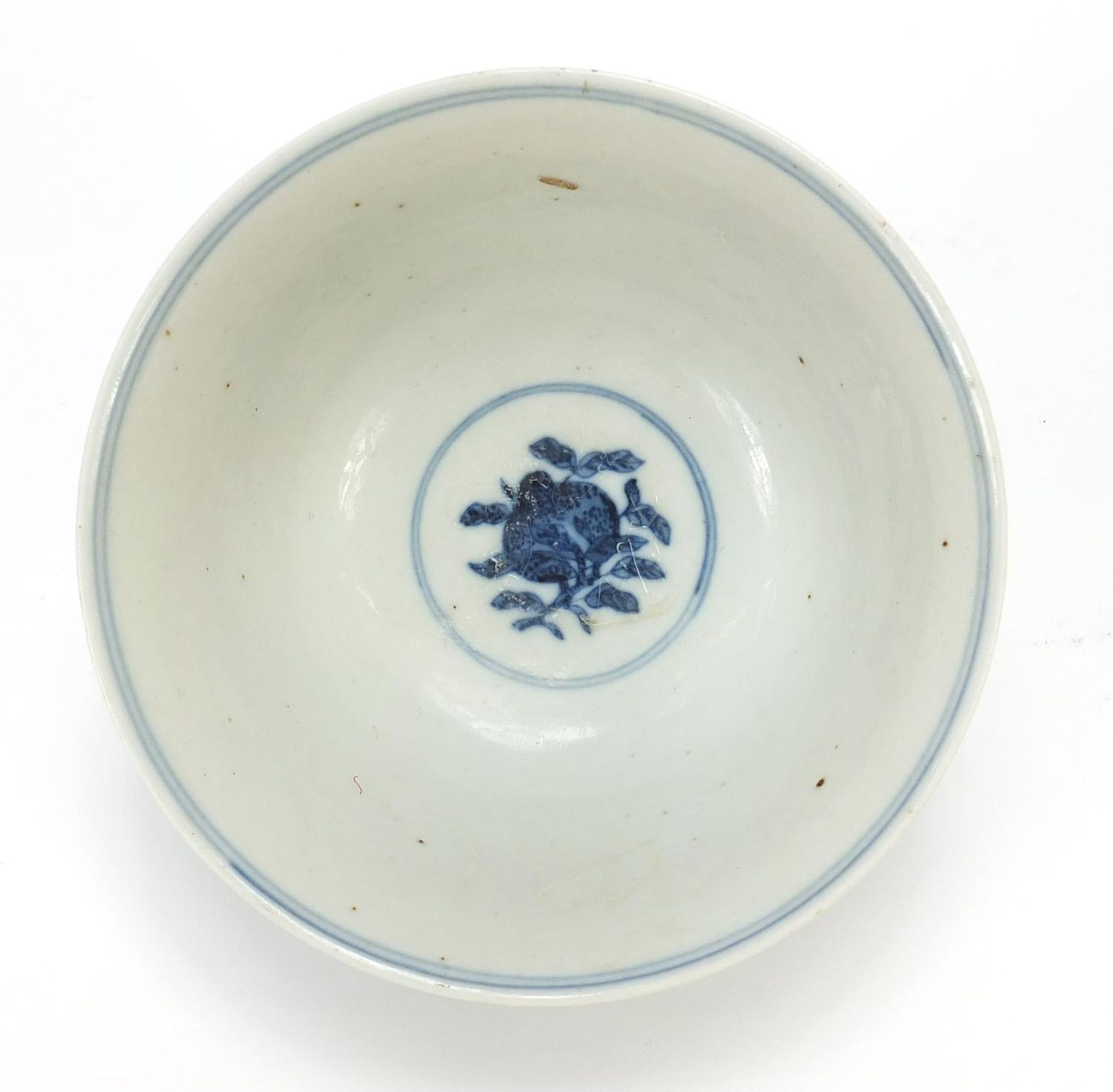 Chinese blue and white porcelain bowl hand painted with fruit, four figure character marks to the - Image 5 of 8