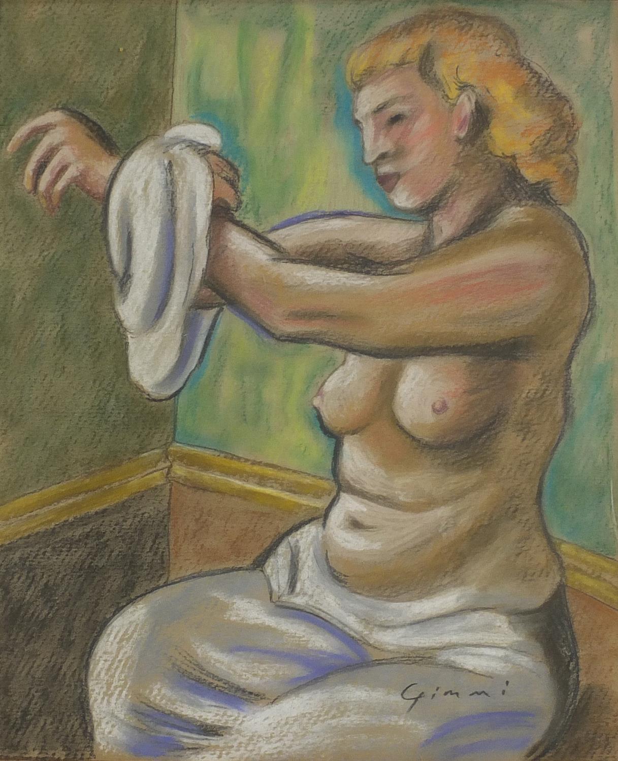 Semi nude female in an interior, pastel on paper, framed and glazed, 39cm x 32.5cm excluding the