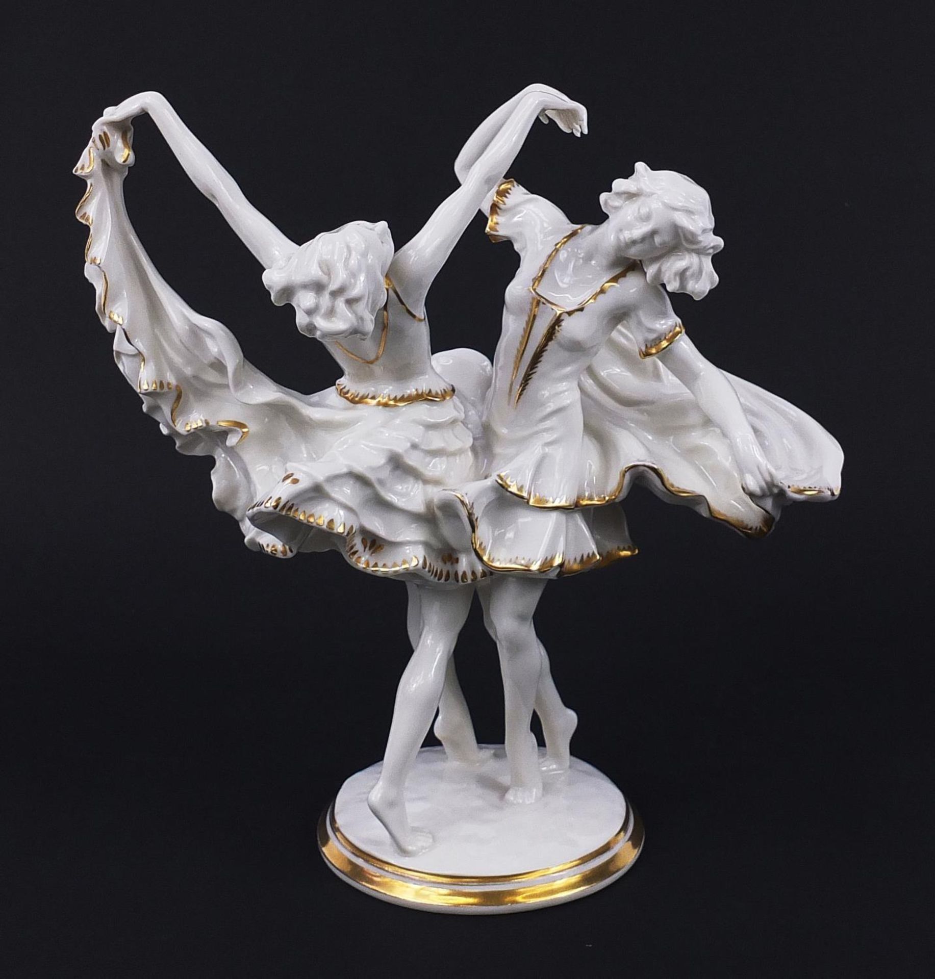 Karl Tutter for Hutschenreuther, German gilded porcelain figure of two dancers, 28.5cm high : - Image 2 of 6