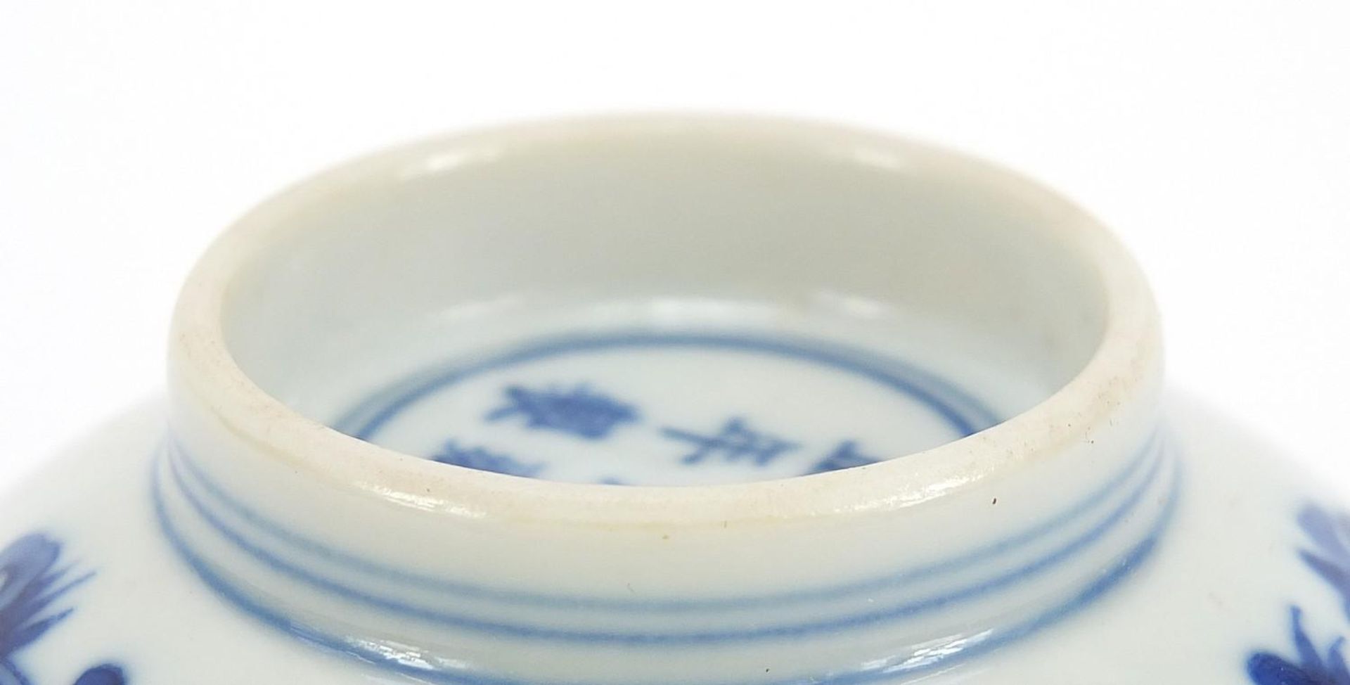 Chinese blue and white porcelain bowl hand painted with flowers, six figure character marks to the - Image 8 of 8