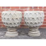 Pair of stoneware garden pinecone design planters, 49cm high :