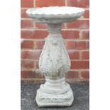 Stoneware garden column bird bath, 42cm high :