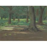 W Warren Perkins - A shady corner, Richmond Park, signed and dated pastel, inscribed verso, mounted,
