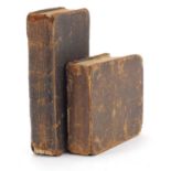 Two antique leather bound hard back books comprising Collection of Hymns 1775, printed and sold by