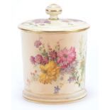 Royal Worcester blush ivory biscuit box and cover decorated with flowers, 16cm high :