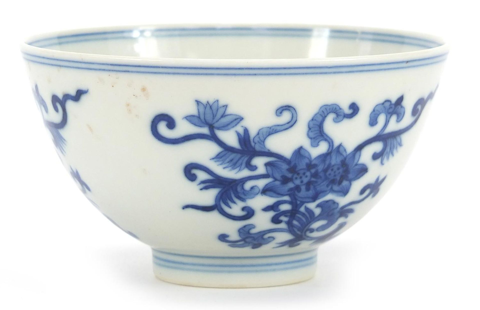Chinese blue and white porcelain bowl hand painted with flowers, six figure character marks to the - Image 4 of 8