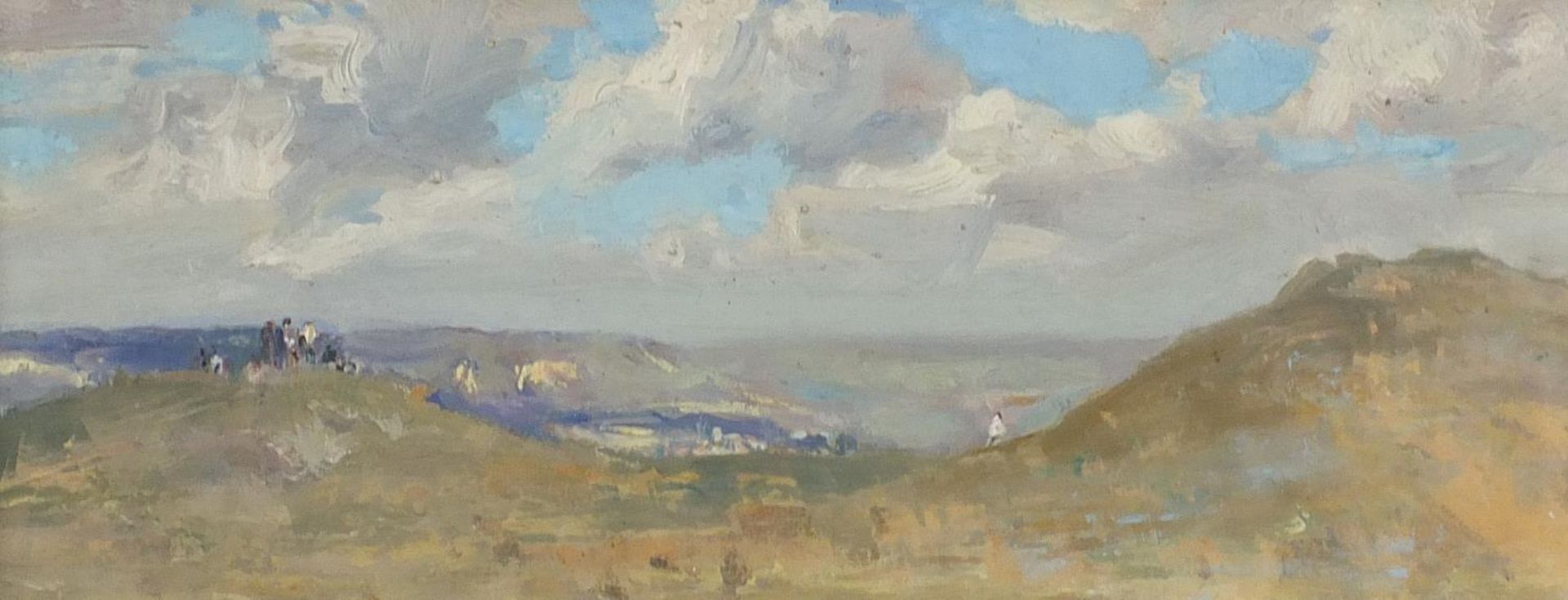 Attributed to Alexei Sokolov - Crimean landscape, oil on board, mounted and framed, 41cm x 15.5cm