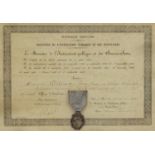 French silver medal housed in a glazed frame, the display overall 39cm x 29cm :