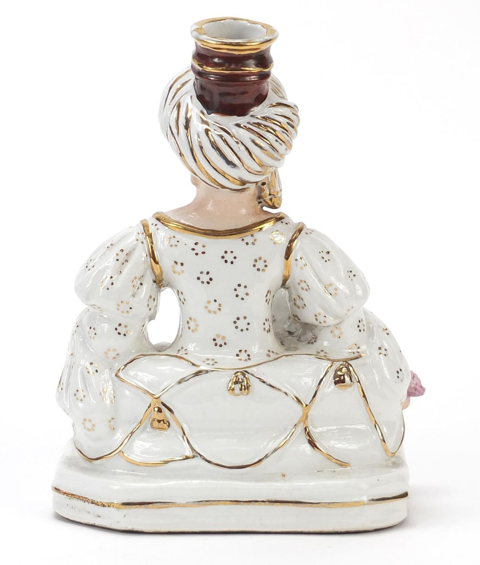 Jacob Petit, French porcelain figural candlestick of a Turkish female holding a bird and flower, - Image 3 of 7