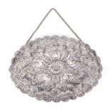 Turkish 900 grade silver vanity mirror embossed with foliage, 30cm x 22cm :