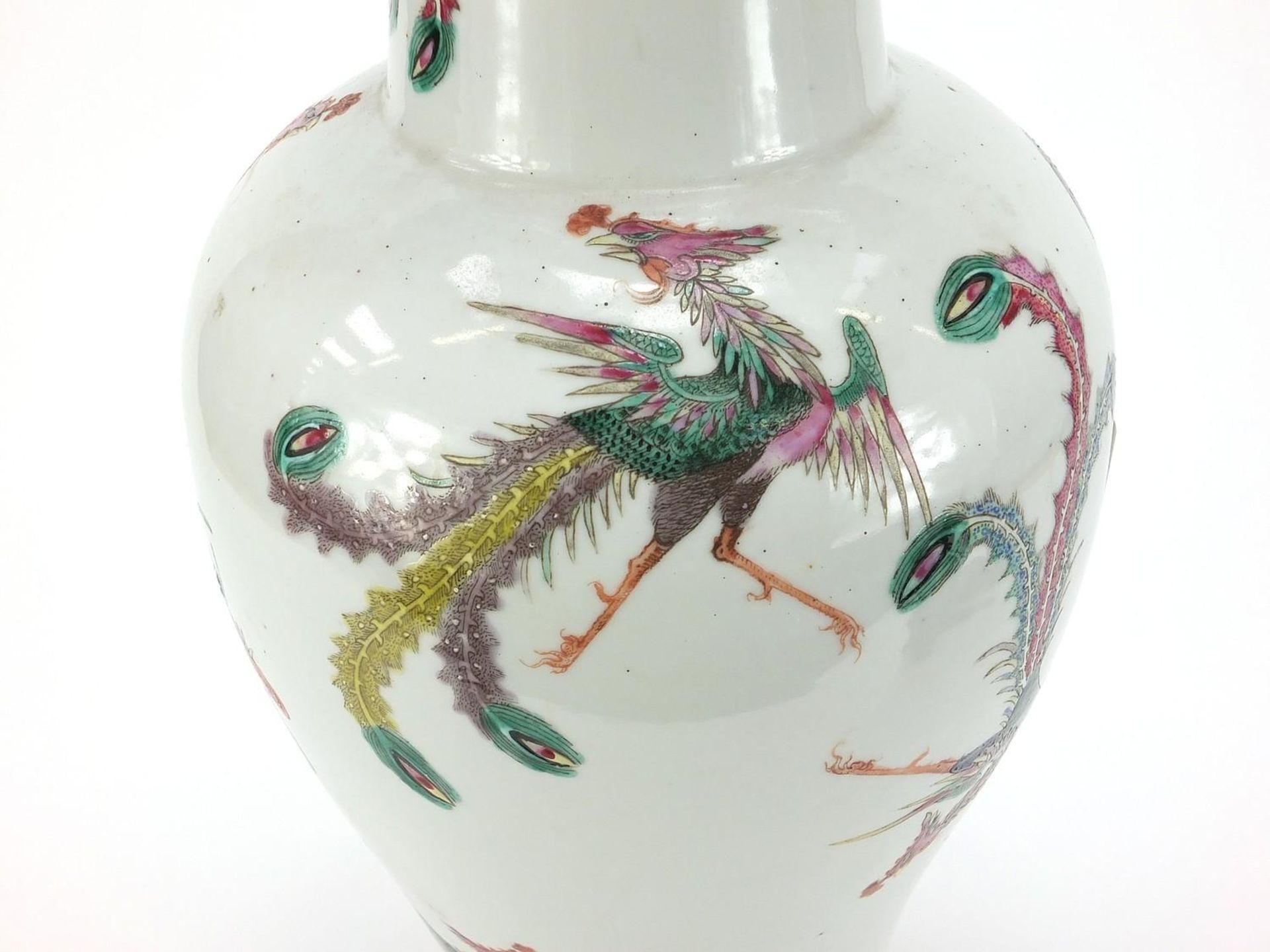 Large Chinese porcelain vase finely hand painted in the famille rose palette with phoenixes - Image 11 of 14